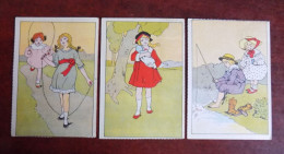 Lot De 3 Cartes Avec Enfants - Obl. Hoboken 1918 - Taferelen En Landschappen