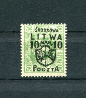 Central Lithuania 1920 Mi. 8 10M /50 Sk Overprint Variety Abart MH* - Litauen