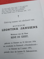 Doodsprentje Leontine Janssens / Hamme 26/2/1904 - 2/3/1993 ( René De Geest ) - Religion & Esotérisme