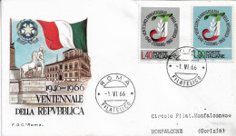 Fdc Roma: VENTENNALE DELLA REPUBBLICA (1966); Viaggiata; AF_Roma - FDC