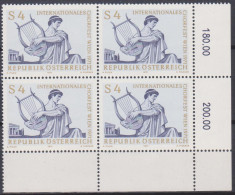 1971 , Mi 1365 ** (1) -  4er Block Postfrisch - Internationales Chorfest , Wien - Unused Stamps