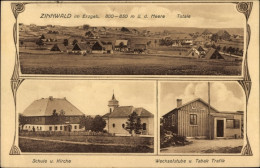 CPA Cínovec Böhmisch Zinnwald Dubí Eichwald Reg. Aussig, Schule, Kirche, Wechselstube, Tabak Trafik - República Checa