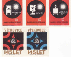 Czech Republic, 5 Matchbox Labels, Železárny A Dratovne Bohumín - Viadrus A Lumex, Vitkovice Ostrava 145 Years - Scatole Di Fiammiferi - Etichette
