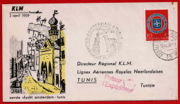 KLM Flug  Amsterdam - Tunis  Vom 2.April 1959 - Cartas & Documentos