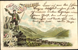 Lithographie Schliersee, Panorama Vom Ort Und Blick über Den See Zum Gebirge - Otros & Sin Clasificación