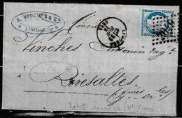 Lettre 1873  Limoges (( Hte-Vienne )) - 1871-1875 Ceres