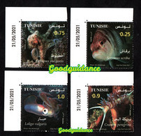 2021 - Tunisie - Biologie Marine En Tunisie - Poissons - Sérié Complète 4v.MNH** Coin Daté - Fishes