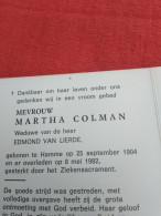 Doodsprentje Martha Colman / Hamme 25/9/1904 - 8/5/1982 ( Edmond Van Lierde ) - Godsdienst & Esoterisme