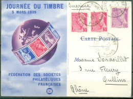 Carte Journée Du Timbre Paris 1939  Au  Tarif Imprimé   - Día Del Sello