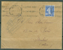 France  279 Seul Sur Lettre  Rodez Pour Moulin  - Covers & Documents