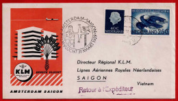 KLM Flug  Amsterdam - Saigon  Vom 31. Maart 1959. Auf Der Rückseite Des Beleges Ankunftsstempel Saigon - Storia Postale