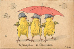 - Guerre 1914-18 -ref-N520- Illustrateur E C - Le Parapluie De L Escouade - Poussins Humanisés - Piou Pious - - War 1914-18