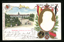 AK Karlsruhe, Grossherzog Friedrich Von Baden, 1852-1902, Wappen Und Flaggen, Residenzschloss  - Königshäuser