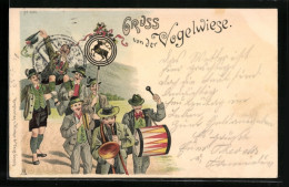 Lithographie Dresdener Vogelwiese, Feiernde Herren Musizieren Beim Wandern  - Autres & Non Classés