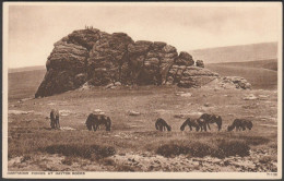 Dartmoor Ponies At Haytor Rocks, Devon, C.1940s - Photochrom Postcard - Dartmoor