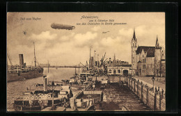 AK Antwerpen, Teilansicht Des Hafen, Zeppelin Darüber  - Airships