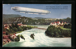 Künstler-AK Schaffhausen, Graf Zeppelins Lenkbares Luftschiff über Dem Rheinfall, Wasserfall  - Autres & Non Classés