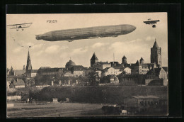 AK Posen, Zeppelin Und Flugzeuge über Der Stadt  - Posen