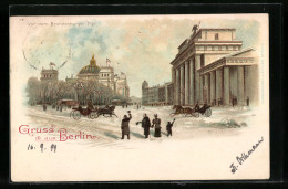 Lithographie Berlin, Vor Dem Brandenburger Tor Im Winter  - Sonstige & Ohne Zuordnung