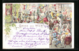 Lithographie Wiener Prater, Attraktionen Und Besucher Auf Dem Volksprater  - Sonstige & Ohne Zuordnung