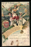 AK Frankfurt, XI Deutsches Turnfest Juli 1908, Frau Mit Masskrügen Wird Getragen  - Andere & Zonder Classificatie