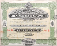 Société Nationale De Chemins De Fer En Colombie - Part De Capital - 1927 - Bahnwesen & Tramways