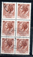 ITALIA REPUBBLICA ITALY REPUBLIC 1968 - 1976 SIRACUSANA TURRITA STELLE STARS LIRE 90 BLOCCO USATO BLOCK USED OBLITERE' - 1961-70: Gebraucht