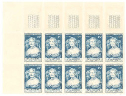 Yvert 874 - Mme De Sévigné  - Bloc De 10 Timbres Neufs Sans Traces De Charnières- Bord De Feuille - Ongebruikt