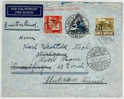 Niederländisch Indien 1934, Luftpostbrief/Postjager Medan Sumatra - Amsterdam - Andelfingen (Schweiz), Nachsendung - Indes Néerlandaises