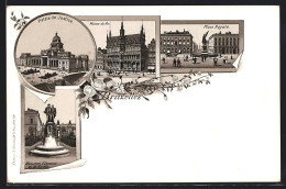 Lithographie Brüssel / Bruxelles, Palais De Justice, Monument D`Egmont Et De Hornes, Maison Du Roi, Place Royale  - Brussels (City)