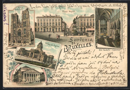 Lithographie Brüssel / Bruxelles, Palais De Justice, Place Royale, Eglise Ste. Gudule, Theatre  - Brüssel (Stadt)