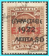 GREECE- GRECE - HELLAS 1923: 50λ/50λ Cretan Stamps Of 1900 Overprint From Set Used - Gebruikt