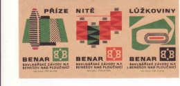Czech Republic, 3 Matchbox Labels, Benar - BENEšOV NAD PLOUČNICI - Cotton Plants, Nite, Lôžkoviny, Příze - Matchbox Labels