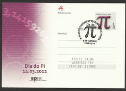 Portugal Entier Postal 2012 Journée De π Pi Mathématique Cachet Premier Jour Postal Stationery Pi Day Mathematics - Interi Postali