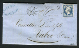 Belle Lettre De Burlats Par Roquecourbe Pour Vabre ( Tarn 1856 ) Avec Un N° 14Aa Bleu Foncé - 1849-1876: Classic Period
