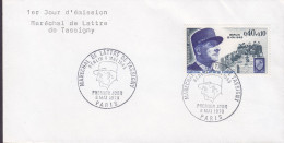 France Blanco Premier Jour Lettre FDC Cover PARIS 1970 Maréchal De Lattre De Tassigny - 1970-1979