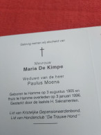 Doodsprentje Maria De Kimpe / Hamme 3/8/1905 - 3/1/1996 ( Paulus Moens ) - Religion & Esotérisme