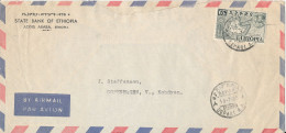 Ethiopia Air Mail Bank Cover Sent To Denmark Addis Ababa 19-7-1955 Single Franked MAP Stamp - Etiopía