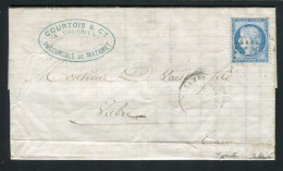 Rare Lettre De Mazamet Pour Vabre ( 1874 ) Avec Un N° 60B Type II - 1849-1876: Periodo Clásico