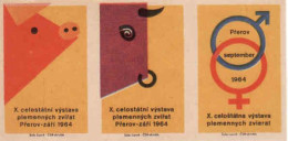 Czech Republic, 3 Matchbox Labels, Prerov 1964 - Exhibition Of Breeding Animals Cow, Requires - Matchbox Labels