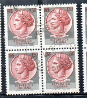 ITALIA REPUBBLICA ITALY REPUBLIC 1968 1976 SIRACUSANA TURRITA STELLE STARS LIRE 130 QUARTINA USATA BLOCK USED OBLITERE' - 1961-70: Usados