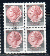 ITALIA REPUBBLICA ITALY REPUBLIC 1968 1976 SIRACUSANA TURRITA STELLE STARS LIRE 130 QUARTINA USATA BLOCK USED OBLITERE' - 1961-70: Used