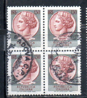 ITALIA REPUBBLICA ITALY REPUBLIC 1968 1976 SIRACUSANA TURRITA STELLE STARS LIRE 130 QUARTINA USATA BLOCK USED OBLITERE' - 1961-70: Afgestempeld