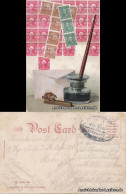 Ansichtskarte  Tintenfass Mit Briefmarken (Briefmarken USA) 1910  - Timbres (représentations)