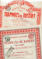 Lot De Deux Titres: TRAMWAYS De ROSTOFF Sur Le DON; Action & Obligation - Rusia