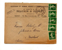 Lettre Cachet Reims Sur Semeuse  Entete Verre Vitre Vernis Beaurin + Burgdorf - Cachets Manuels