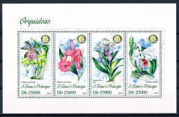 Bloc Sheet  Fleurs Orchidées Flowers Orchids  Neuf  MNH **   S Tome E Principe 2013 - Orquideas