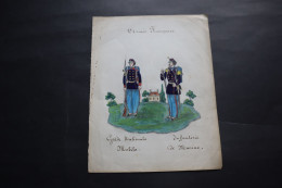 Armée Française Second Empire Aquarelle  Infanterie De Marine Et Garde Nationale Mobile - Documentos