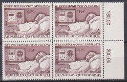 1972 , Mi 1386 ** (4) -  4er Block Postfrisch - Welt Herzmonat - Briefe U. Dokumente