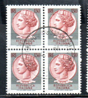 ITALIA REPUBBLICA ITALY REPUBLIC 1968 1976 SIRACUSANA TURRITA STELLE STARS LIRE 130 QUARTINA USATA BLOCK USED OBLITERE' - 1961-70: Usati